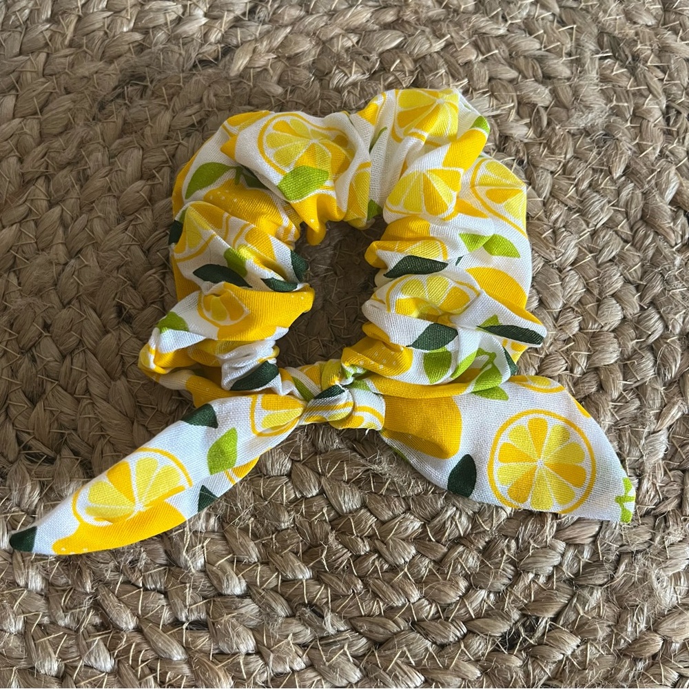 Lemon Bow Hair Scrunchie
